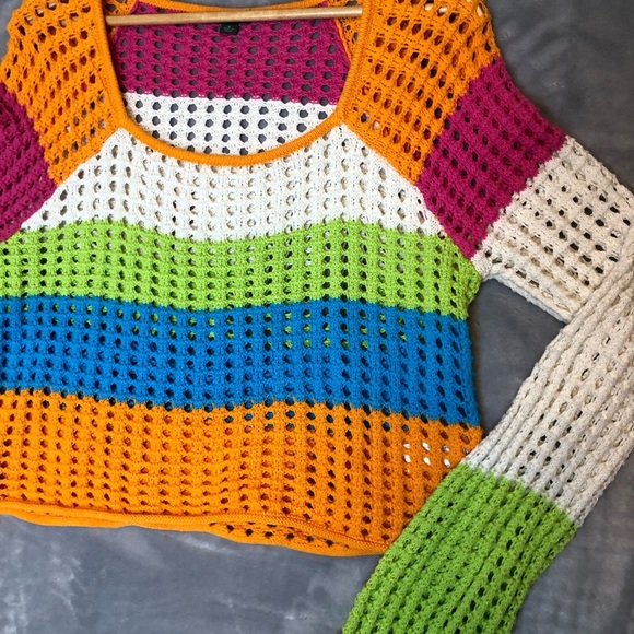 Wild Fable Loose Knit Sweater Pink/White/Orange/ Lime Green/Turquoise Size Med - Picture 2 of 7
